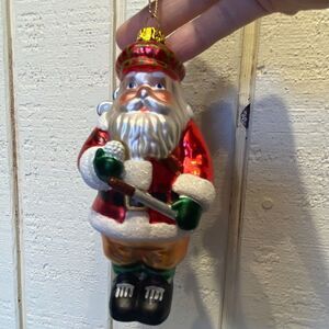 Golfing Santa Hand Blown Glass Christmas Tree Ornament Bright Colors